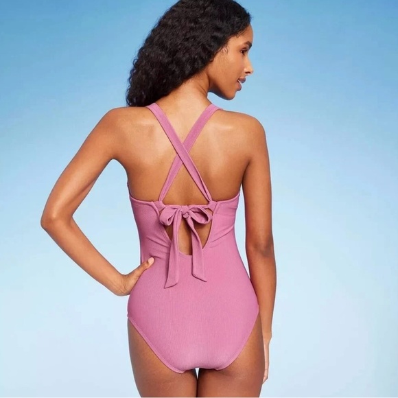 Shade & Shore Plunge Ring Detail One Piece Swimsuit - Mauve XS - Picture 3 of 7